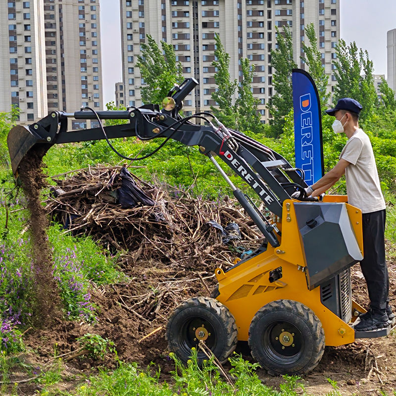 Minicargadora de ruedas con excavadora