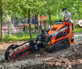 Derette XC1100 Mini Skid Steer Loader with Trencher Attachment