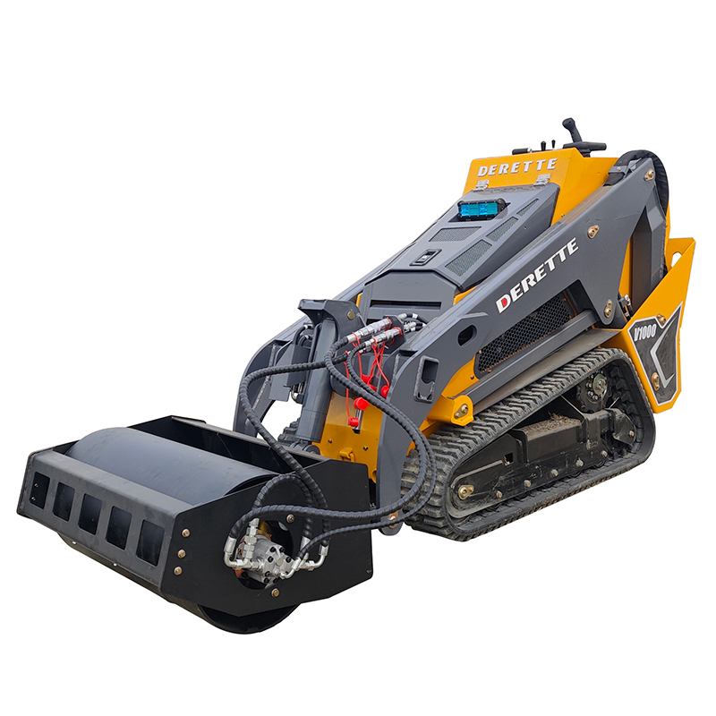 Minicargadora compacta con accesorio de rodillo compactador